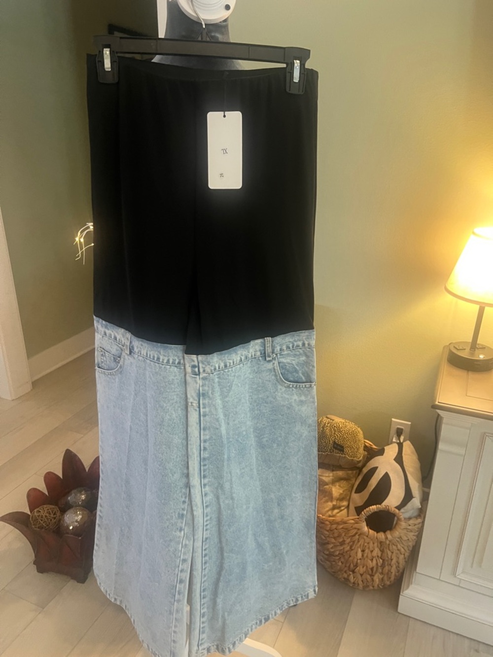 Zcrave Black & Light Wash Two-Tone Wide Leg Jeans